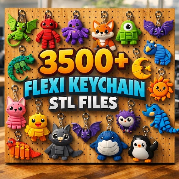 3500+ Flexi Animals STL Bundle, Mini Flexi Keychain STL, Articulated Animal 3D Print Files, Print in Place Flexi Toys STL 3MF Commercial Use