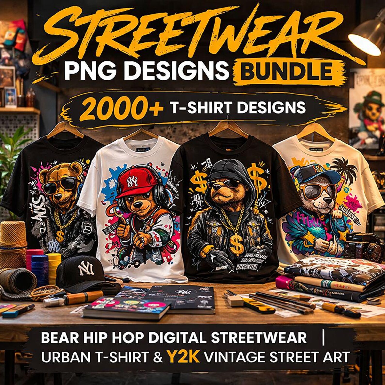2000+ Streetwear PNG Designs Bundle, Hip Hop Bear Urban Art (digital ...