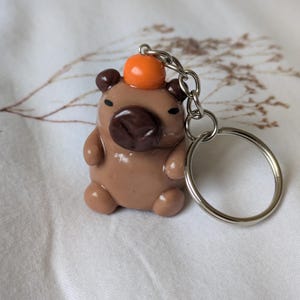 Capybara Polymer Clay Keychain, Cute Animal Keyring, Handmade Bag Accessory