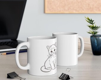 Cute Cat Ceramic Mug - Funny Cat Lover Gift, Pet Owner Coffee Cup, Animal Lover Tea Mug, Birthday, Housewarming, Cozy Home Decor
