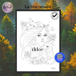 Coloring Page The Fox Girl - Autumn Animals Collection - Ihloe
