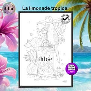 Tropical Lemonade Coloring Page - Summer Animals Collection - Ihloe