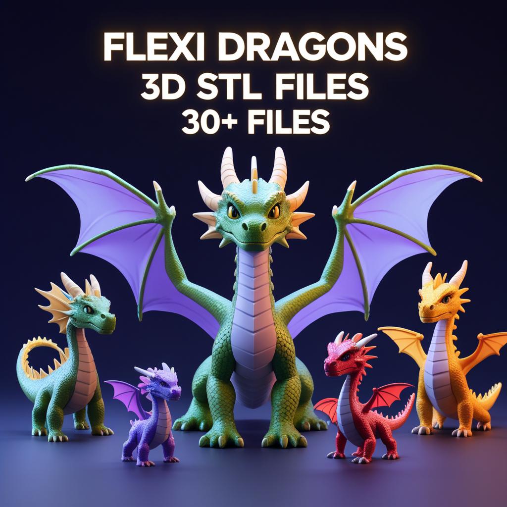 Flexi Dragon 30+ 3D STL Files Bundle | Articulated Flexible Dragon ...
