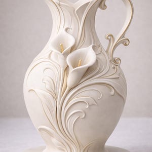 Elegant Calla Lily Vase 3D Model STL | Decorative Floral Pitcher Vase | Art Nouveau Flower Vase | Home Decor Sculpture | 3D Print File image 2