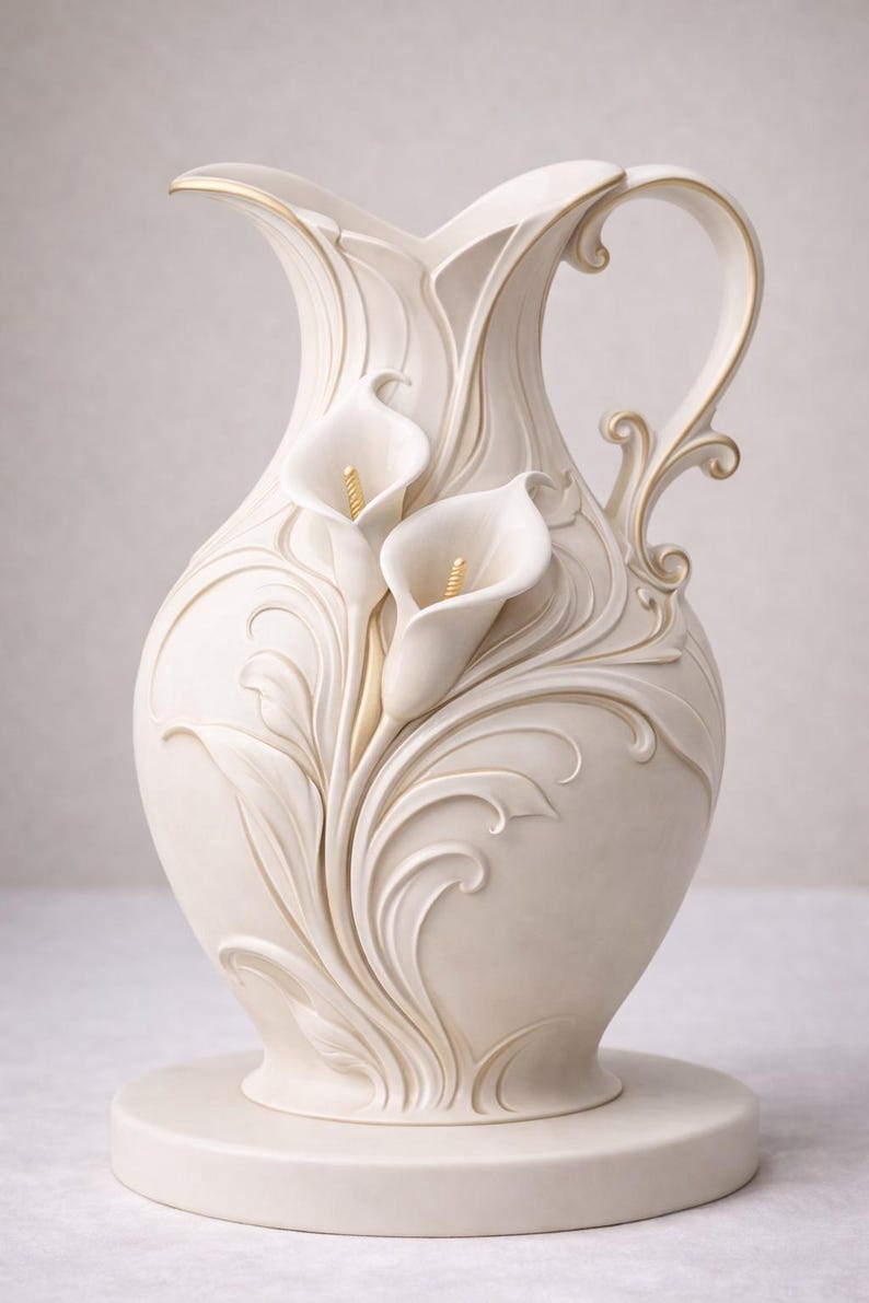 Elegant Calla Lily Vase 3D Model STL | Decorative Floral Pitcher Vase | Art Nouveau Flower Vase | Home Decor Sculpture | 3D Print File image 2