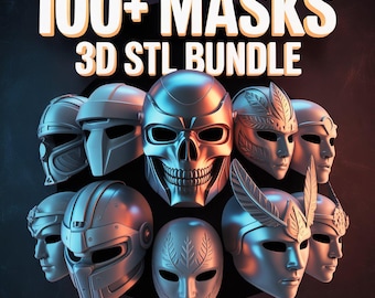 100+ Mask STL 3D Bundle – Cosplay, Horror & Fantasy Face Models Collection | High Detail Printable STL Files for 3D Printing
