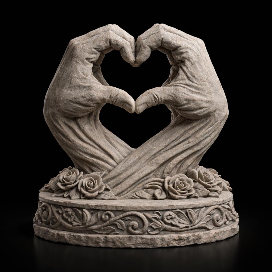 Hands Heart Sculpture 3D STL | Romantic Hand Heart Statue | Love Decor ...