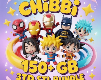 Chibi STL Mega Pack - 3D Druckbare stilisierte Charaktermodelle (150+ GB) | Niedliche Anime & Cartoon Figuren STL Dateien Bundle