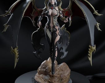 Fantasy Angel Warrior Staty: Queen of Broken Wings 3D STL-fil (digital nedladdning)