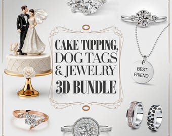 3D Printable Cake Topper, Dog Tag & Jewelry Designs (STL Google drive Pack)