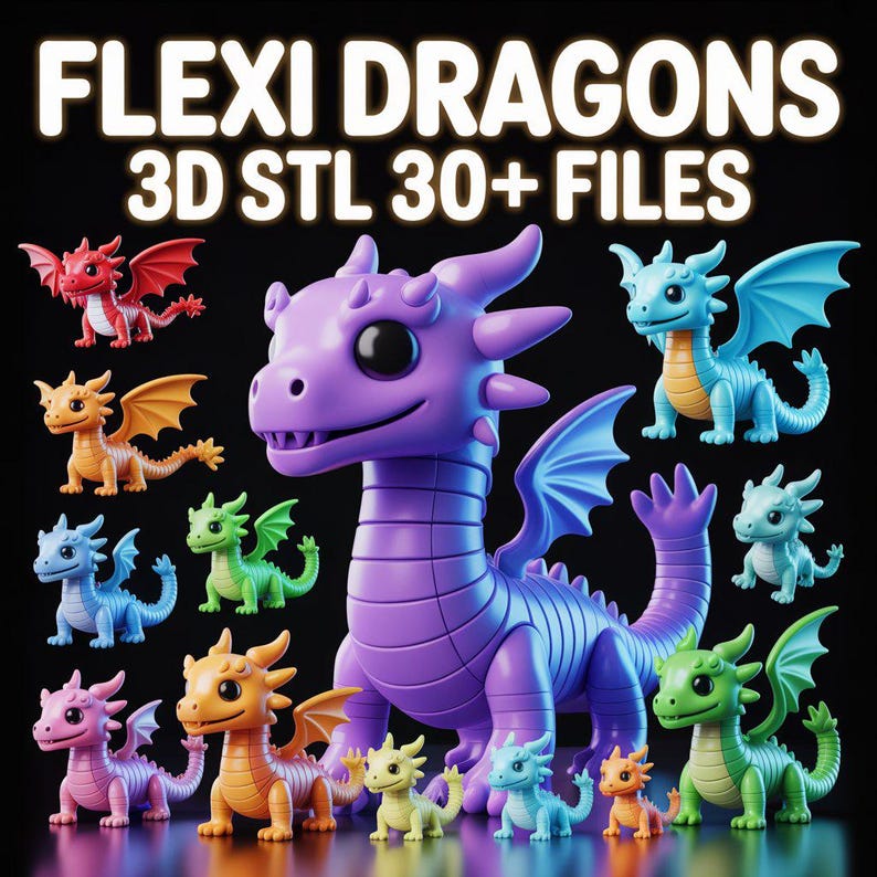 Flexi Dragon 30+ 3D STL Files Bundle | Articulated Flexible Dragon ...