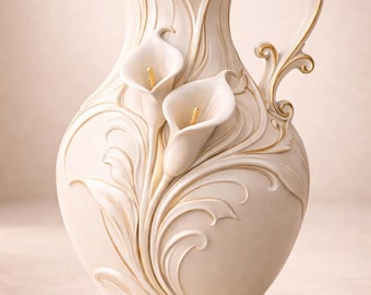 Elegant Calla Lily Vase 3D Model STL | Decorative Floral Pitcher Vase | Art Nouveau Flower Vase | Home Decor Sculpture | 3D Print File