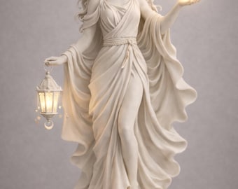 Moon Goddess Statue 3D Model STL | Fantasy Lunar Goddess Sculpture with Lantern | Elegant Mythical Woman Figurine | Decorative Art Statue