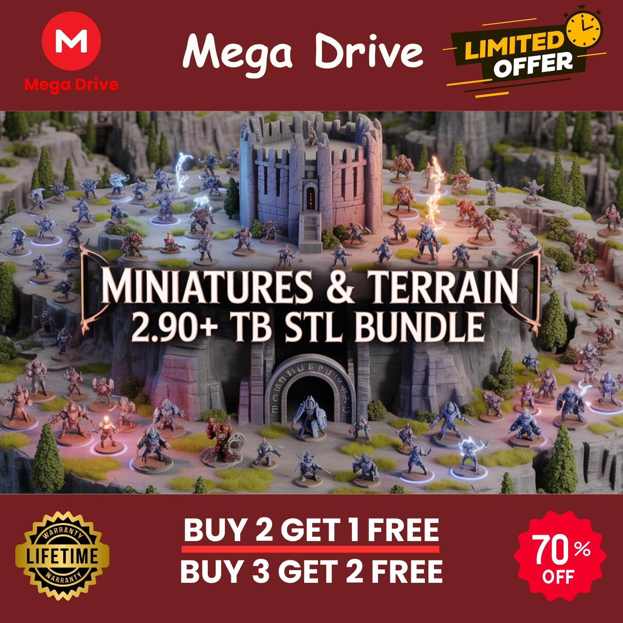 Miniatures and Terrain 3D STL Bundle 2.90 TB Printable Tabletop Miniatures & Terrain Fantasy and Huge 3D Print Collection Digital Download