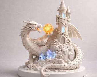 Dragon Castle Lamp 3D STL | Fantasy Dragon Tower Diorama | Crystal Dragon Sculpture | 3D Print Fantasy Decor | Printable STL Model