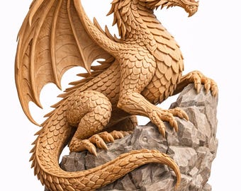Dragon Statue 3D Model STL | Fantasy Dragon Sculpture on Rock | Detailed Mythical Creature Figurine | Decorative Dragon Statue | 3D Print