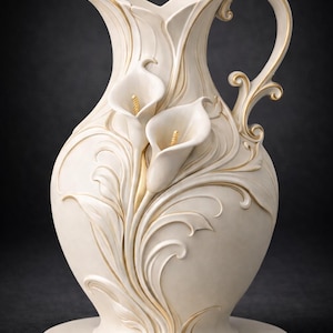 Elegant Calla Lily Vase 3D Model STL | Decorative Floral Pitcher Vase | Art Nouveau Flower Vase | Home Decor Sculpture | 3D Print File image 3