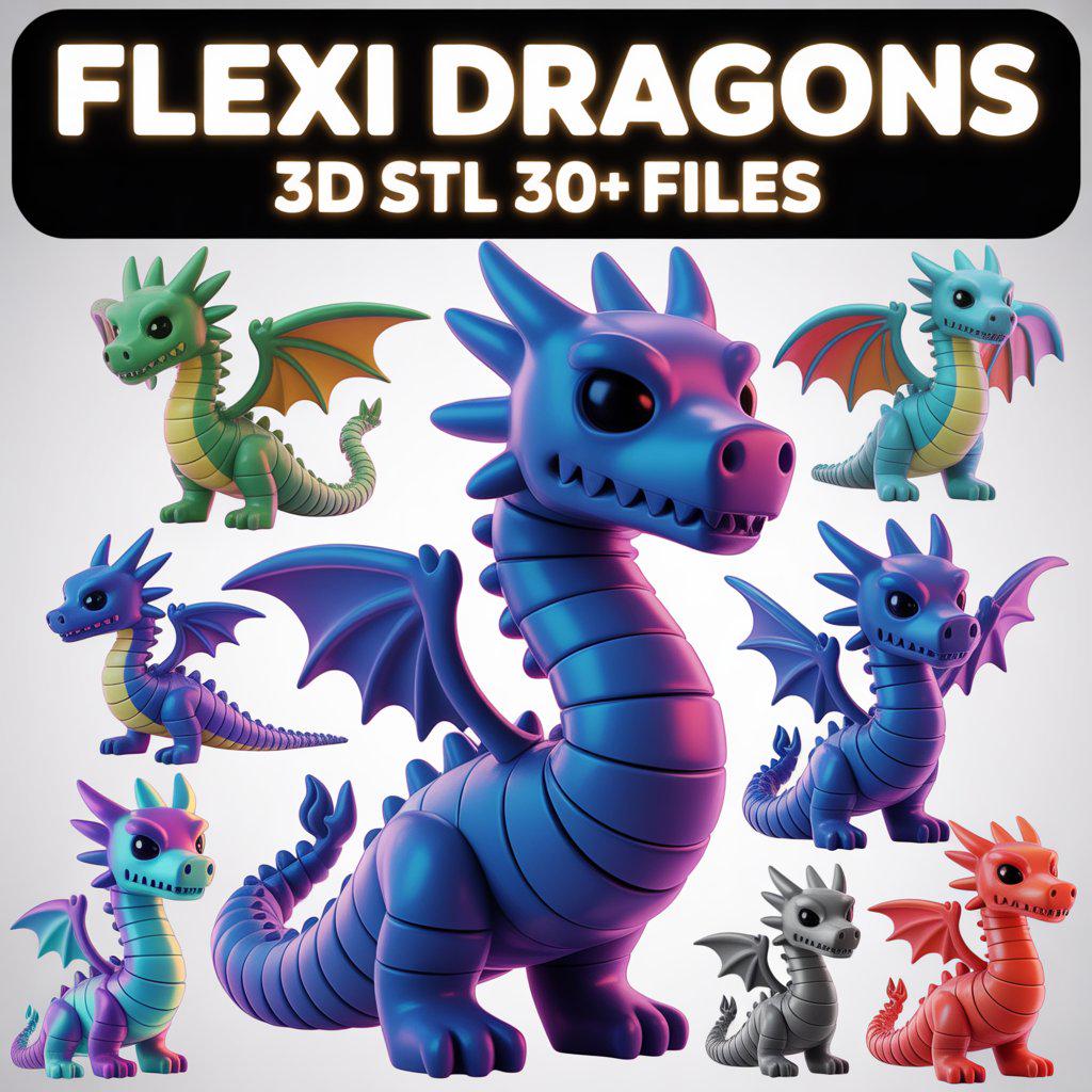 Flexi Dragon 30+ 3D STL Files Bundle | Articulated Flexible Dragon ...