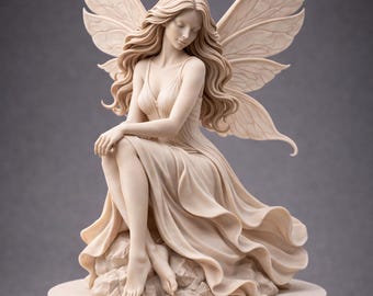 Fairy Angel Statue 3D Model STL | Elegant Sitting Fairy Sculpture | Fantasy Winged Fairy Figurine | Decorative Art Statue | 3D Print File