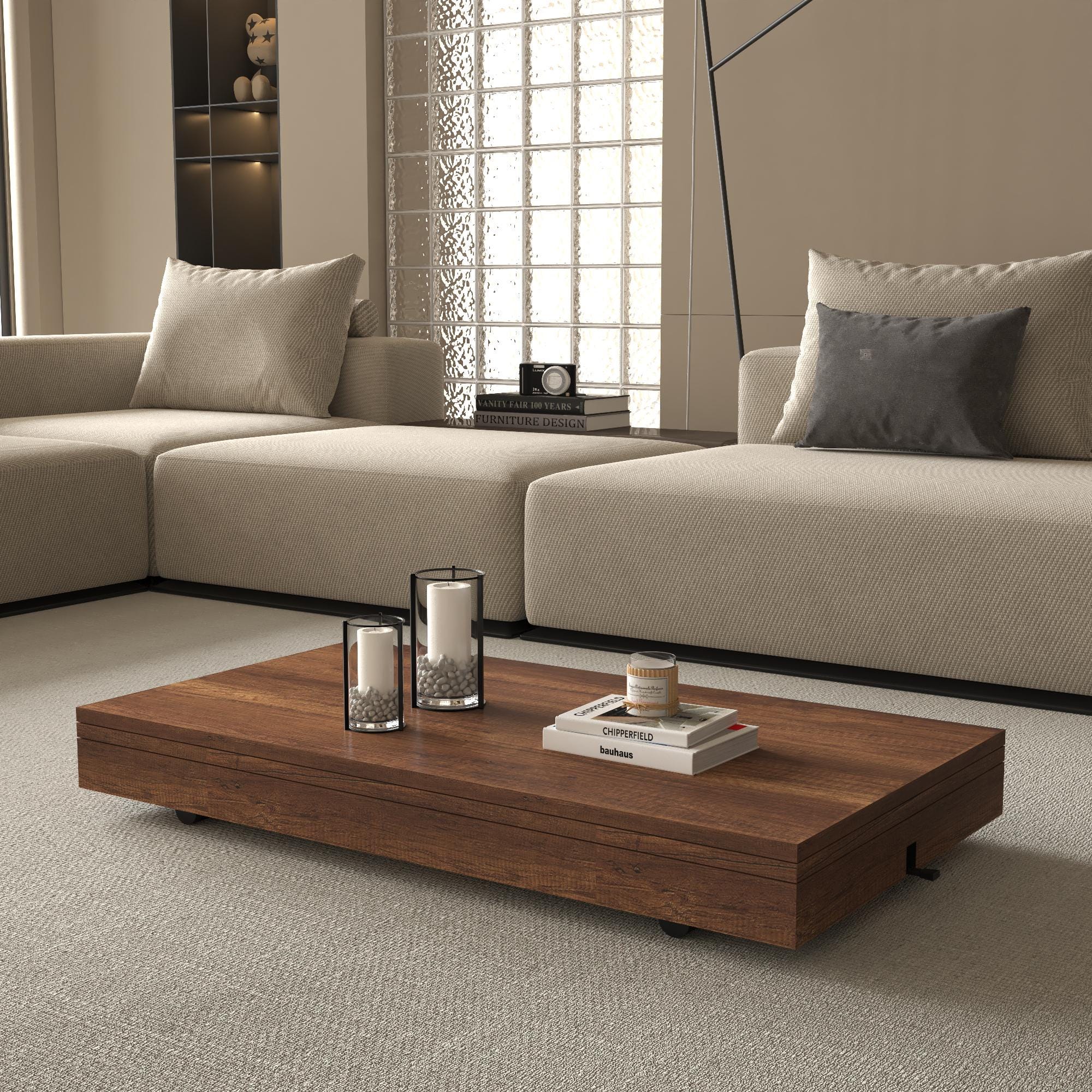 Zen Extendable Convertible Coffee to Dining Table-7 Different Adjustable Heights Unique Design for Every Purpose (Dark Walnut)