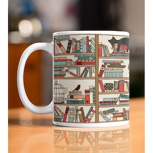 Librarian The Early Cat Mugs, Book Worm, Book Lovers Gift, Cat Coffee Mugs, Bookish Cup, Back to School, Gift for Reader, Librarian Gifts