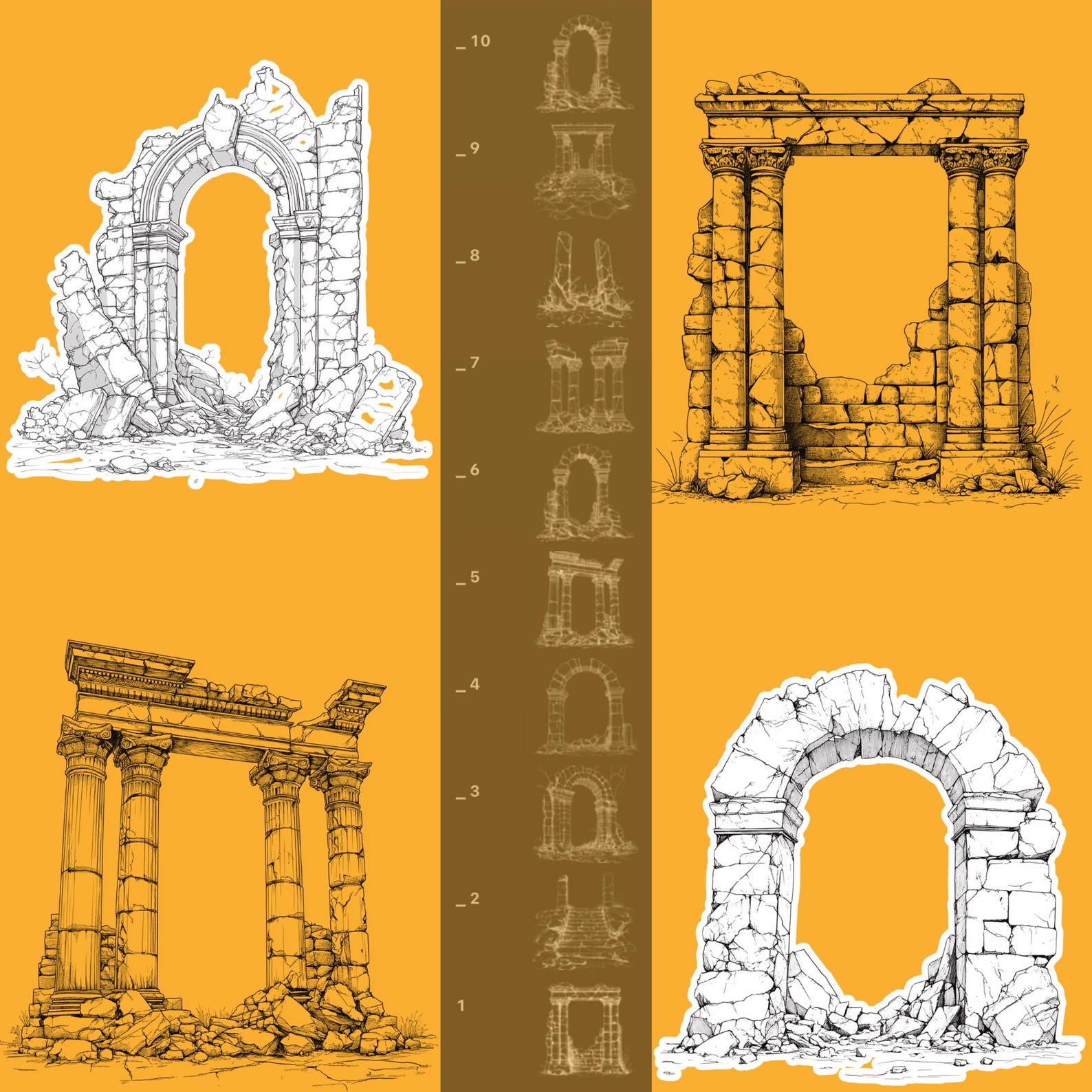 100+ Fantasy Ancient Ruin Procreate Stamp Set, Procreate Fantasy ...