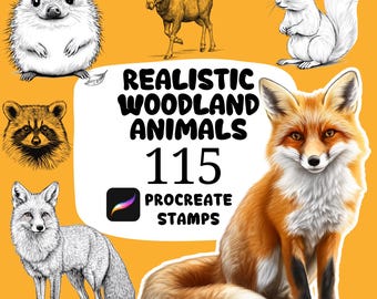 Procreate Realistic Woodland Animals Brushes, 115+ Realistic Animals Procreate Stamps, Procreate Animals, Woodland Animals, Procreate Fox