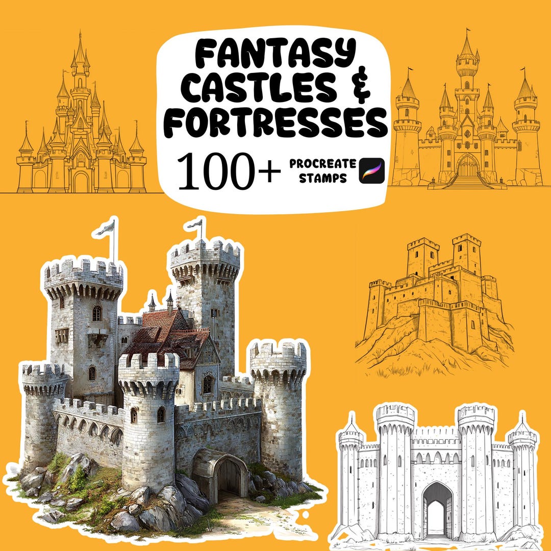 100+ Fantasy Castles & Fortresses Procreate Stamps, Procreate Fantasy ...