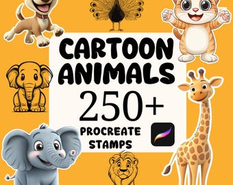 Procreate Cartoon Animals Brushes, 250+ Cartoon Animals Procreate Stamps, Procreate Animals, Woodland Animals, Procreate Fox