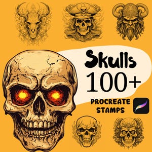 Procreate Skull Brushes | 100+ Skull Procreate Stamps | Spooky | Creepy | Horror | Skull Procreate | Halloween Character | Haunted | Scary |