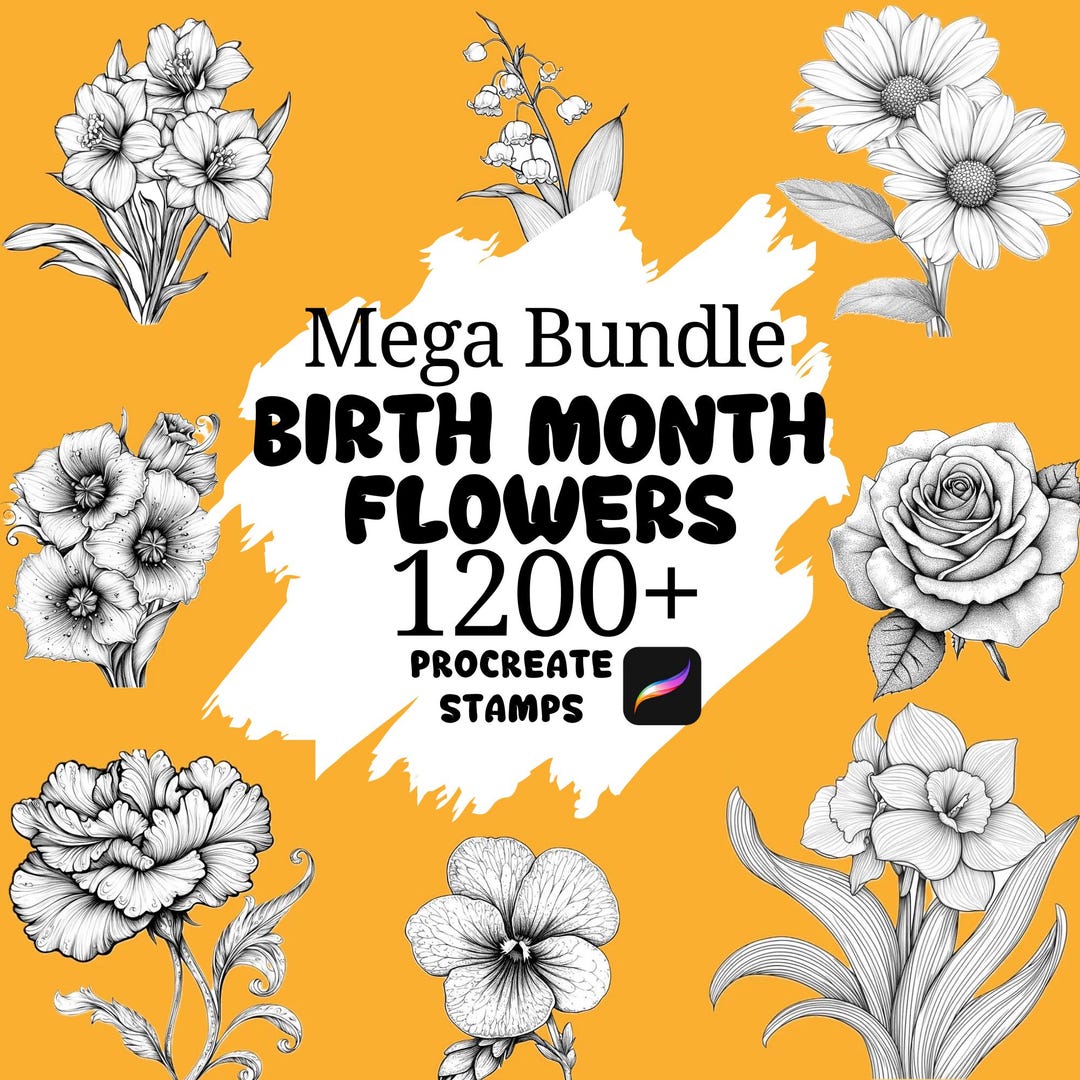 1200+ Birth Month Flower Bundle, Procreate Stamps, Full Floral Set ...