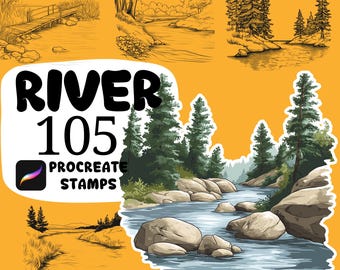 Procreate River Brushes  100+ River Bank Procreate Stamps  Procreate Nature  Leaves, Plants, Trees Landscape Procreate Scenery View