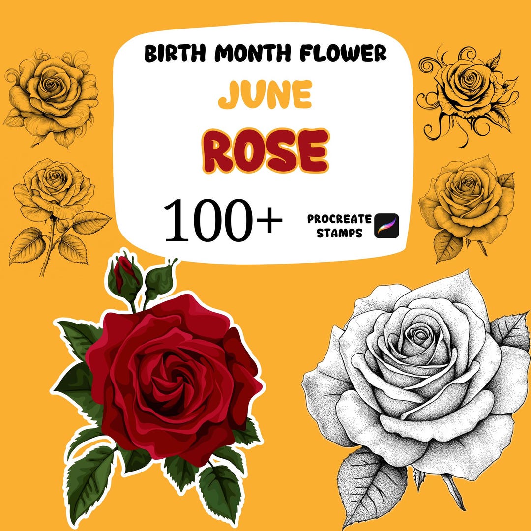 100+ Rose Procreate Stamps, June Birth Flower Rose, Floral Brushes ...