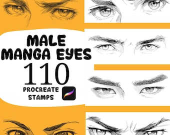 Procreate Manga Manliga Ögonpenslar | 100+ Manga Ögon Procreate Stämplar | Procreate Människa | Karaktärer | Procreate Tecknad Manlig Kropp Procreate