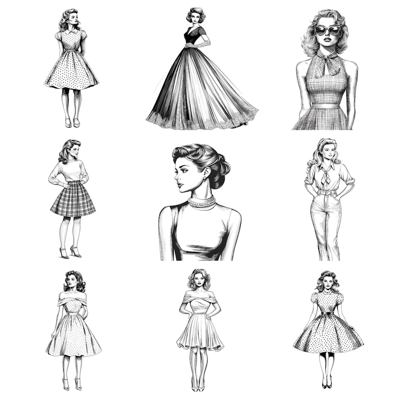 Procreate Fashion Brushes | 100+ 1950s Retro Fashion Procreate Stamps ...