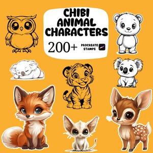 200+ Chibi-djurfigurer, Procreate-stämplar, fantasifigurer, magiska, mytiska djur, anime-pensel-megapack, anime, kawaii,
