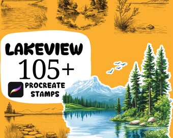 Procreate Lake View Brushes  100+ Lake View Procreate Stamps  Procreate Nature  Leaves, Plants, Trees Landscape Procreate Scenery View