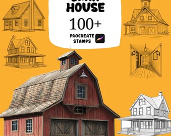 100+ Scheunenhaus Procreate Pinsel, rustikale Scheunenhäuser, Bauernhaus Architektur, Holzhaus Designs, Landschaftsskizzen, Procreate Pinsel