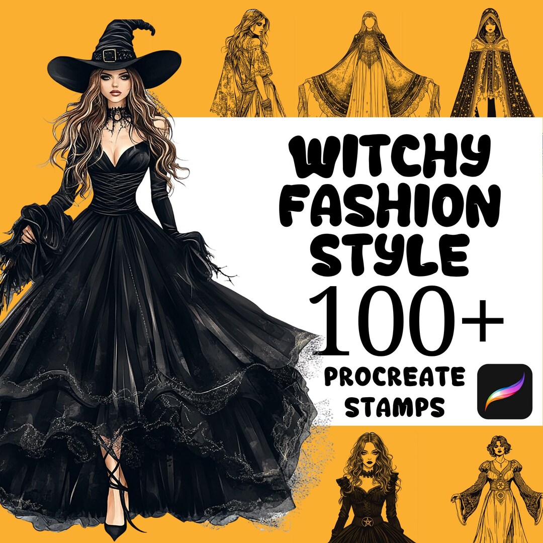 Procreate Fashion Brushes | 100+ Witchy Fashion Style Procreate Stamps ...