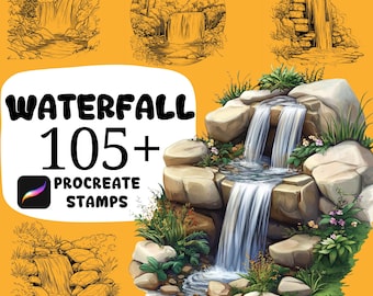 Procreate Waterfall Brushes  100+ Waterfall Procreate Stamps  Procreate Nature  Leaves, Plants, Trees Landscape Procreate Scenery View