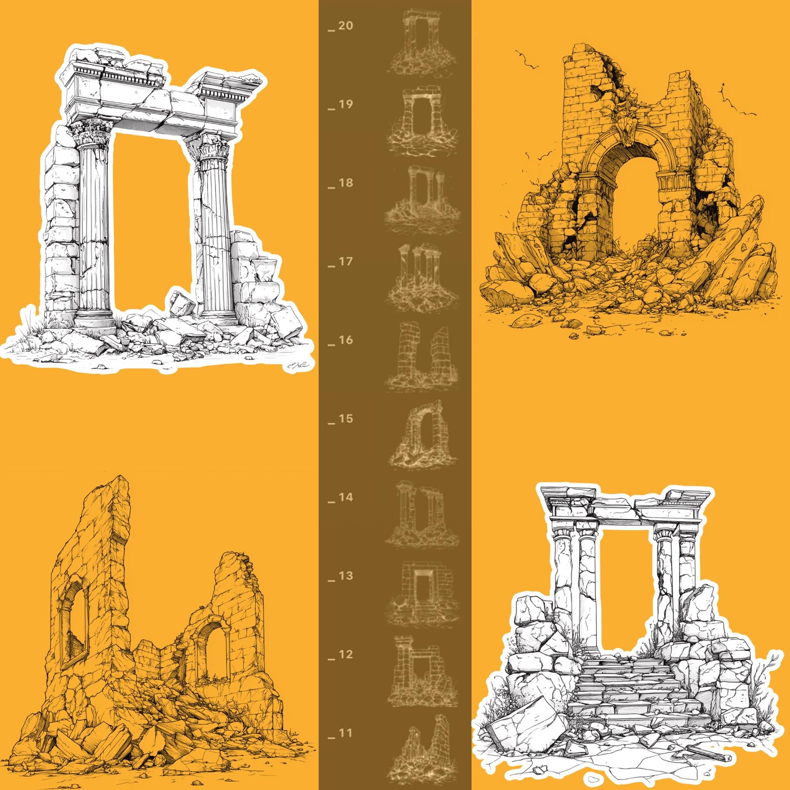 100+ Fantasy Ancient Ruin Procreate Stamp Set, Procreate Fantasy ...
