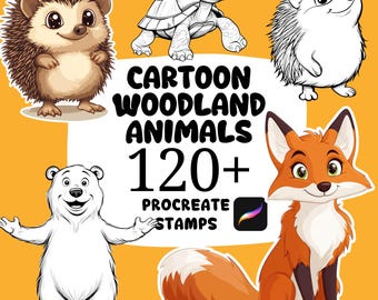 Procreate Cartoon Woodland Animals Brushes, 120+ Cartoon Animals Procreate Stamps, Procreate Animals, Woodland Animals, Procreate Fox