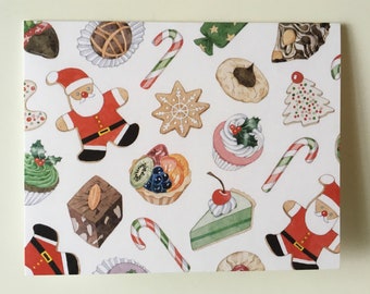 Holiday Sweets Christmas card set, Holiday watercolor greeting cards, Christmas cookies holiday cards, Santa cookies card