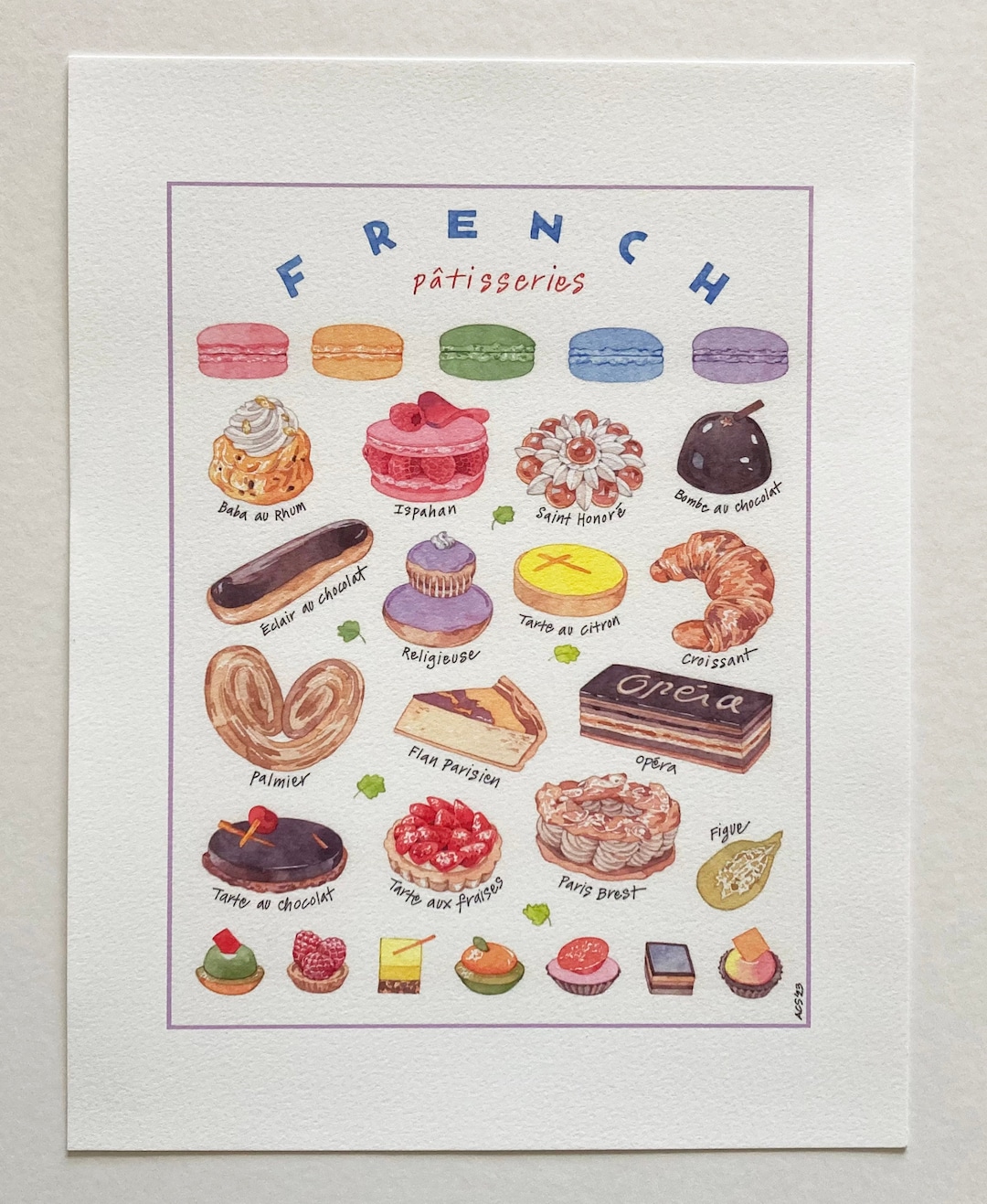 French Pastries Print, French Patisseries, Food Illustration, Fine Art