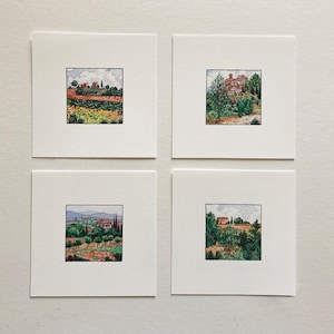 Tiny Tuscany Prints, Set of 4 prints, Tuscany watercolors, Tuscan countryside, Italy print set, Italy wall decor, Birthday, holiday gift