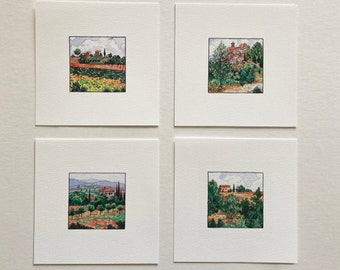 Tiny Tuscany Prints, Set of 4 prints, Tuscany watercolors, Tuscan countryside, Italy print set, Italy wall decor, Birthday, holiday gift