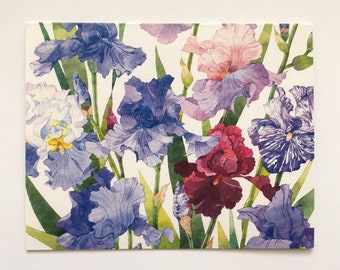 Juego de tarjetas con diseño de iris en acuarela, papelería floral
