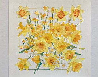 Daffodil watercolor floral print, Watercolor daffodil print, Floral wall decor, Birthday Gift, Daffodil print, Mother's Day Gift, Holiday