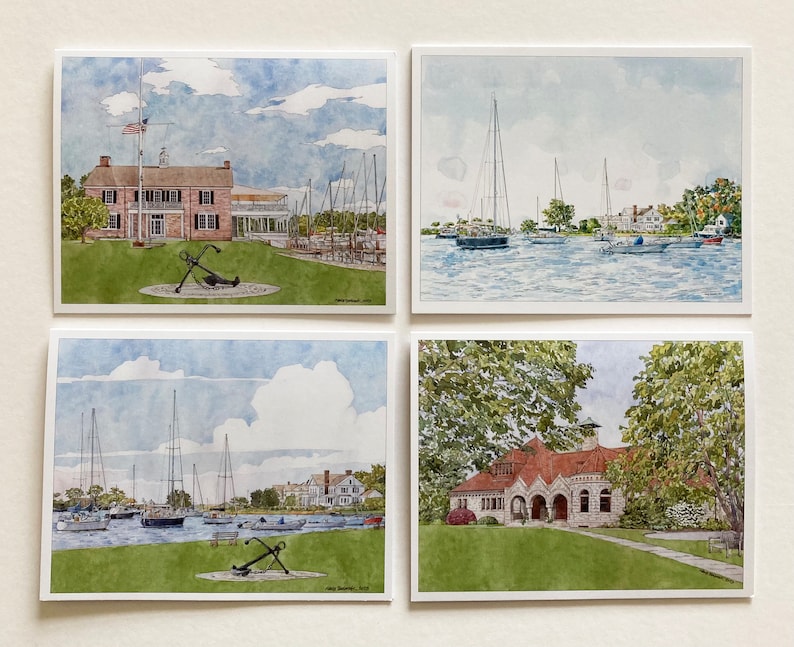 Assorted Southport CT note cards, Watercolor note card set, stationery set, Southport CT cards, Coastal CT note cards, Nautical note cards image 1