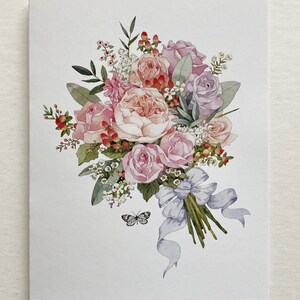 Cartões de notas de buquê de rosas, Cartões de notas de buquê de aquarela, Conjunto de cartões florais de primavera, Cartões de casamento, Cartões pintados à mão, Dia das Mães, Natal